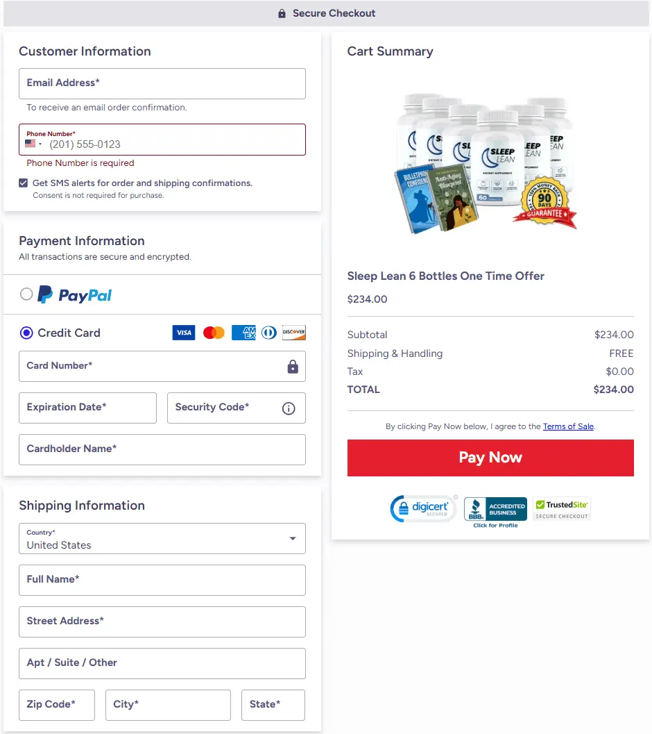 Sleep Lean payment gateway